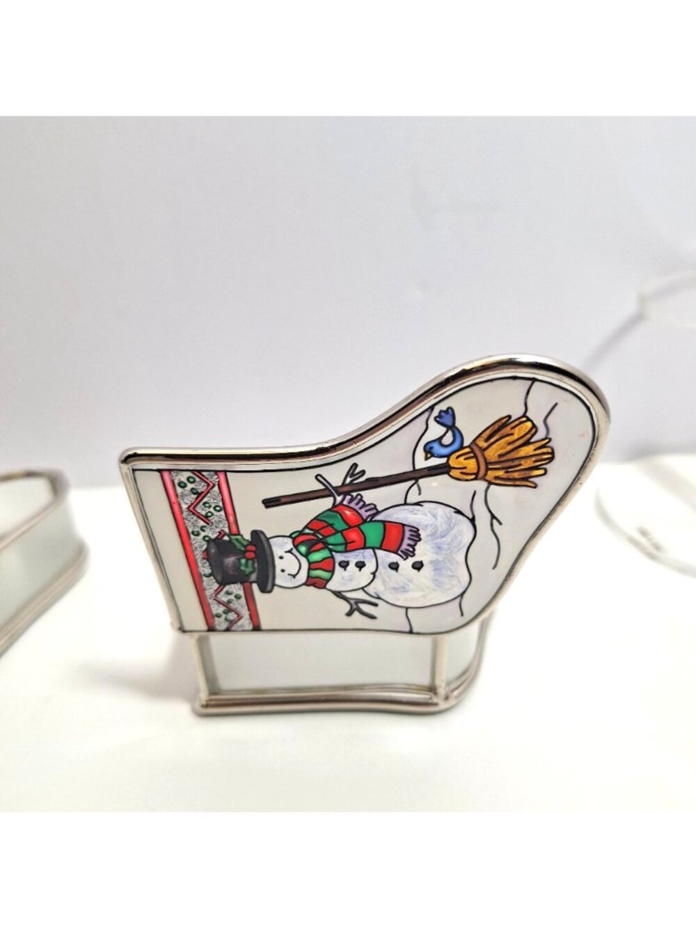 Snowman Stained Glass Mirrored Trinket Boxes Amia Hand Painted Stocking Lot of 2 - Picture 9 of 16